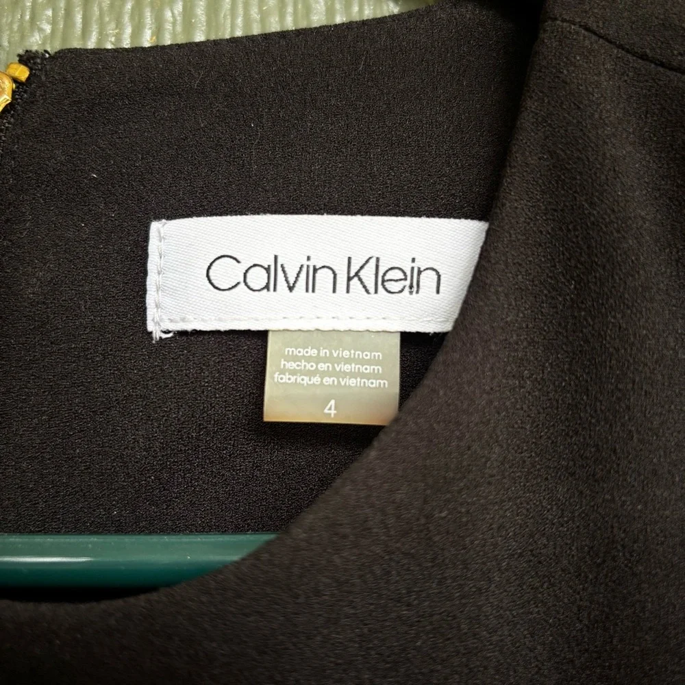 Calvin Klein Black Bodycon Dress | Size 4 | Sleek, Sculpted, Gold Zip Detail - Picture 9 of 10